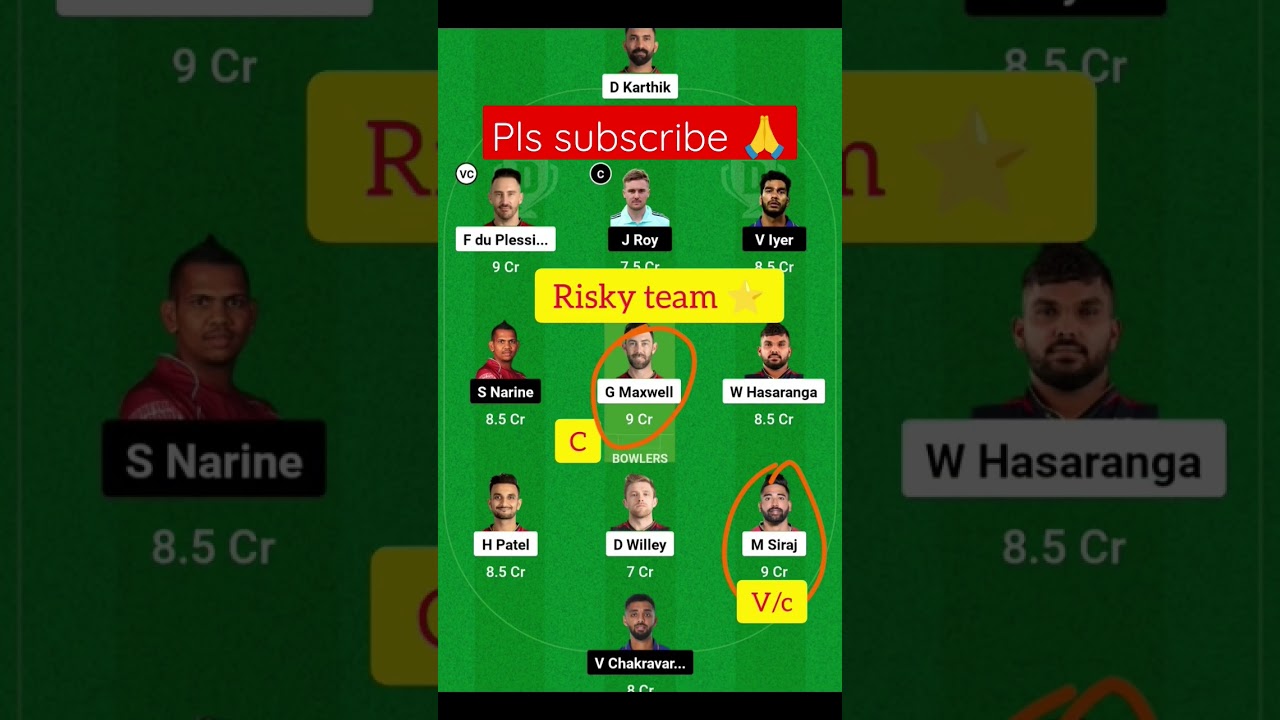 RCB vs KOL Dream11 Team I KOL vs RCB Dream11 Team I Dream 11 Team of Today Match, KKR