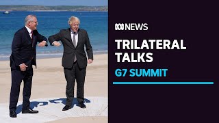 Boris Johnson joins Scott Morrison's first meeting with US President Joe Biden at G7 | ABC News