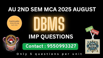 DBMS AU MCA 2ND SEM imp questions 2025 ll #Mca #study #andhrauniversity 