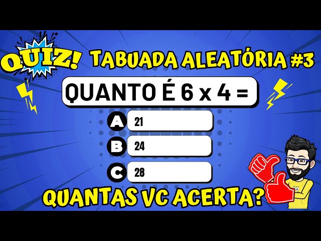 ➥ Quiz da Tabuada de Multiplicação Aleatória - Quiz de Matemática #3 