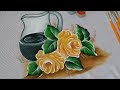 #pinturaemtecido.             Pintura para iniciantes jarra e rosas.