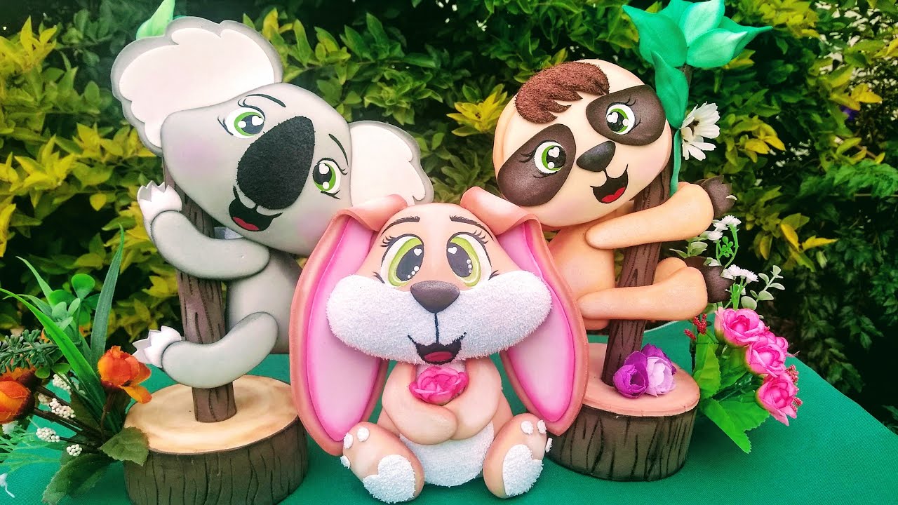 COALA, COELHO E PREGUIÇA EM EVA 2D | MOLDES GRÁTIS