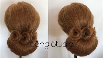 Hướng dẫn bới tóc cô dâu đơn giản( tóc bới bà sui mẫu 63)bông studio