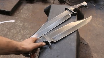 Forging two huge bowies part 2,  making the handles.