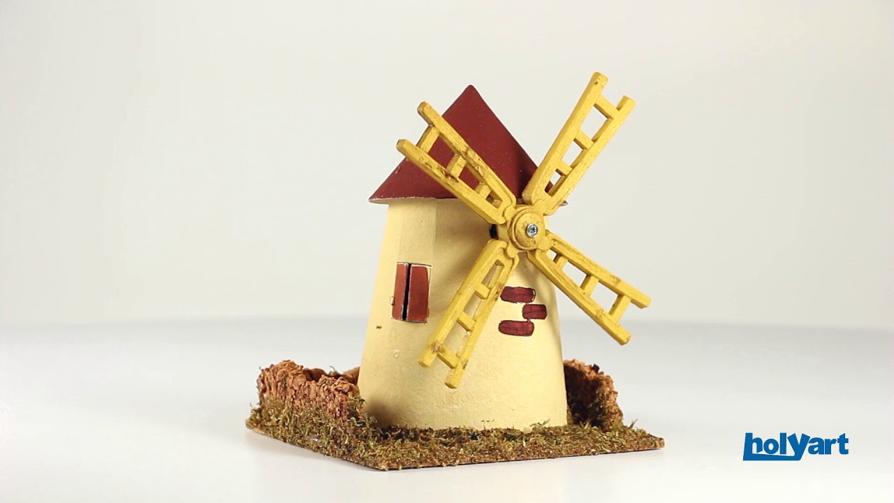 Mulino a vento in legno stuccato per presepe 15x14x14 - scenografia