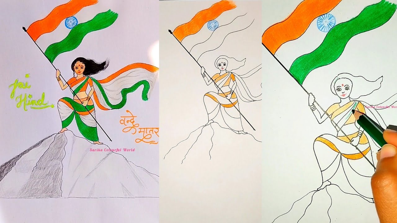 How to Draw Indian Flag Girl Step by Step | Deshbhakti Drawing Tutorial | Indian Flag Girl Artwork