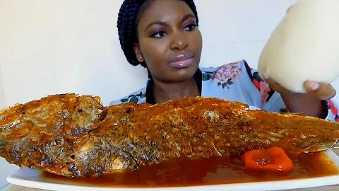 Asmr mukbang fish pepper 🌶 soup with fufu