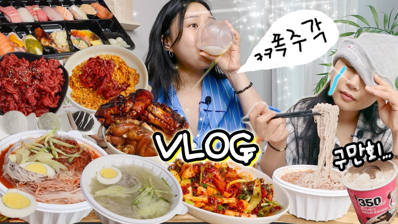 VLOG) 인생 막걸리 발견!👀 인생 숙취는 덤!🤪 육회까르보불닭 경탁주 해장냉면 미니족 초밥 etc. mukbang blog