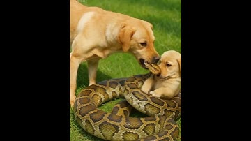 Brave Golden Retriever Fights Python to Save Puppy 🐕🐍 #cute #golden retriever #python rescue
