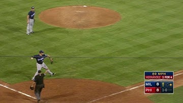 MIL@PHI: Shaw starts double play on Hernandez bunt