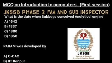Lec-01 |MCQ session First on computers | jkssb FAA and sub inspector