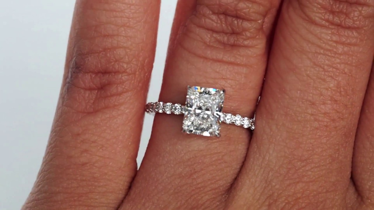 1.5ct Radiant Cut Diamond Solitaire in a 4 Prong Setting with Diamonds ...