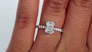 1.5ct Radiant Cut Diamond Solitaire in a 4 Prong Setting with Diamonds 3/4 Along the Band