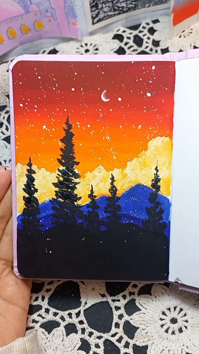 melukis pegunungan sunset  #gouachepainting #painting #ayomelukis #art