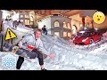 Homemade giant snow slide at team 10 mansion 30 mph