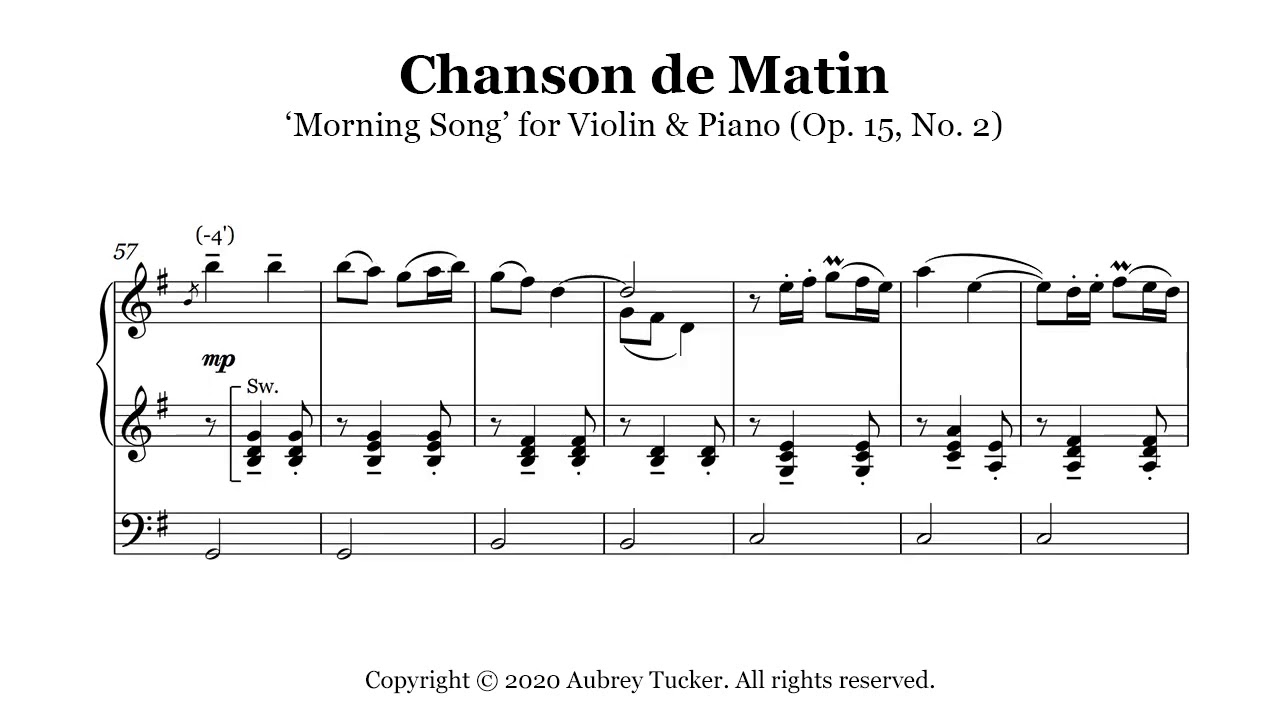 Organ Chanson de Matin (Morning Song for Violin & Piano Op. 15, No. 2