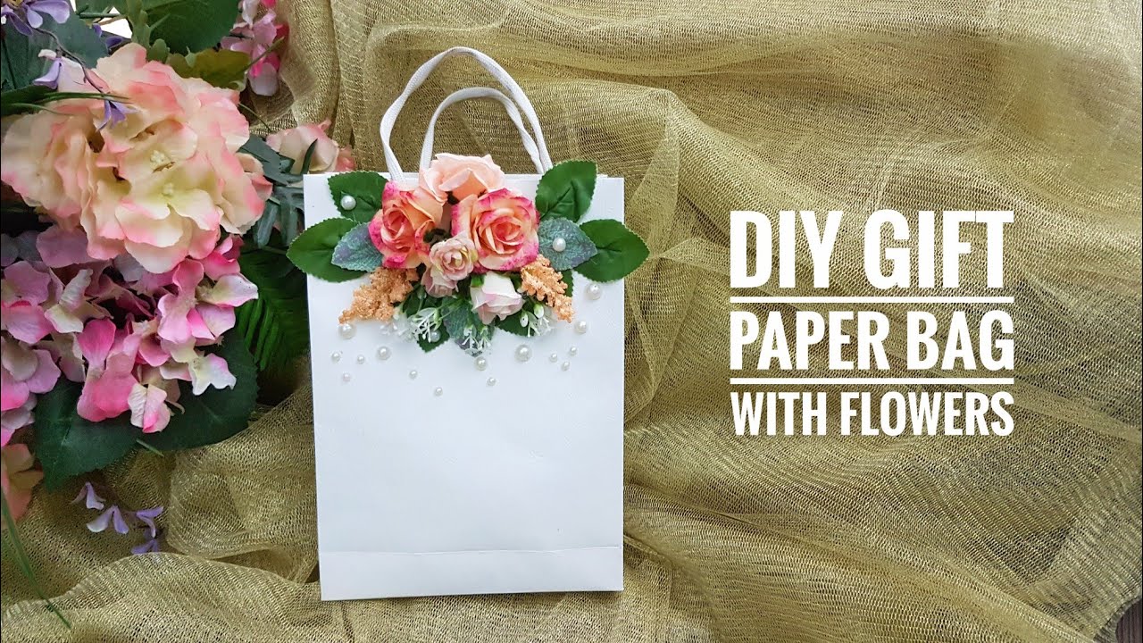 How to make gift bag at home | DIY gift paper bag with flowers - YouTube