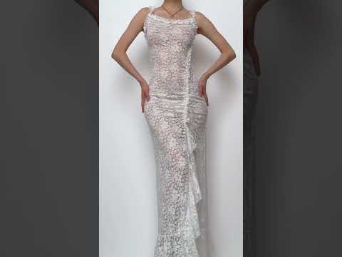 Lace see through self tie solid backless slit maxi dress🤍 #halibuy #halibuyfashion #dress