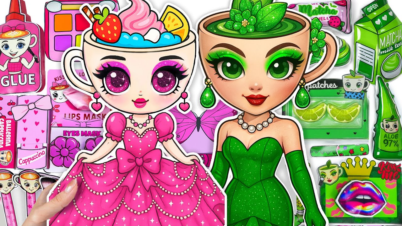 🎀Paper DIY🎀 BALELRINA CAPPUCCINA x MATCHA NOVA Skincare + Makeup Pt.2 💄🌿 Unboxing ASMR | Hana Paper