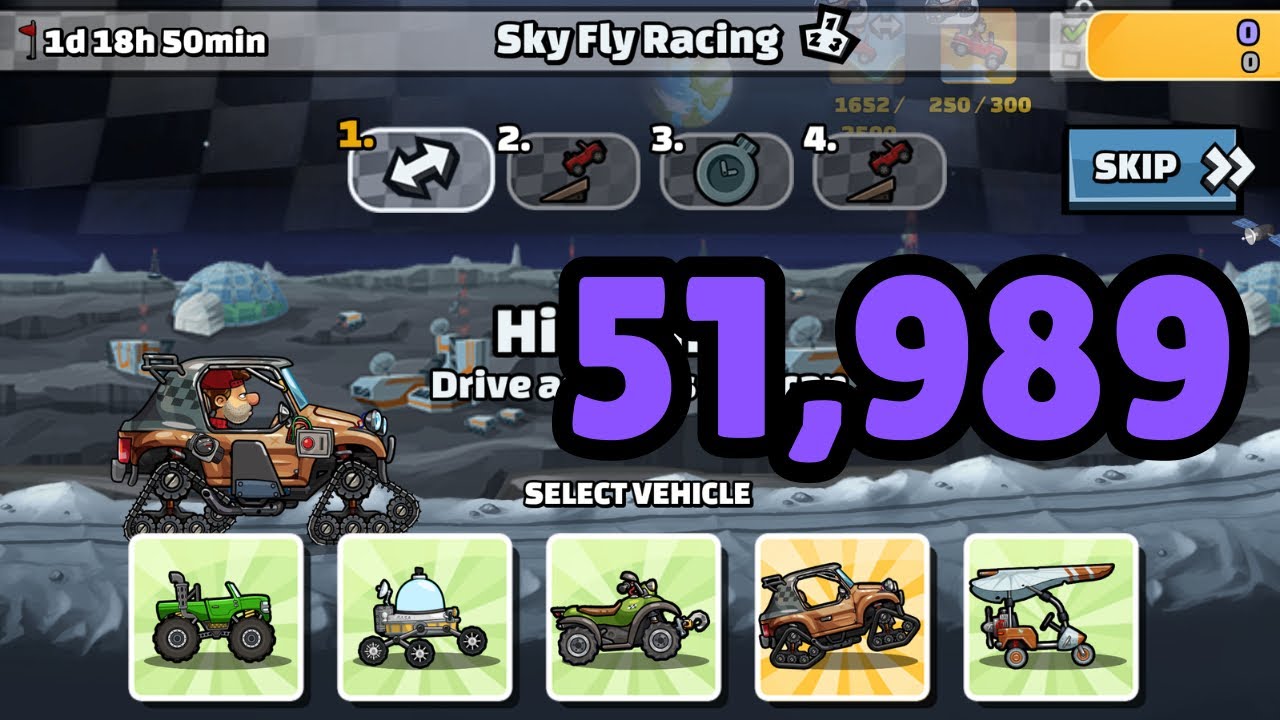 51,989 Points in “Sky Fly Racing” with 8825 GP | Hill climb racing 2