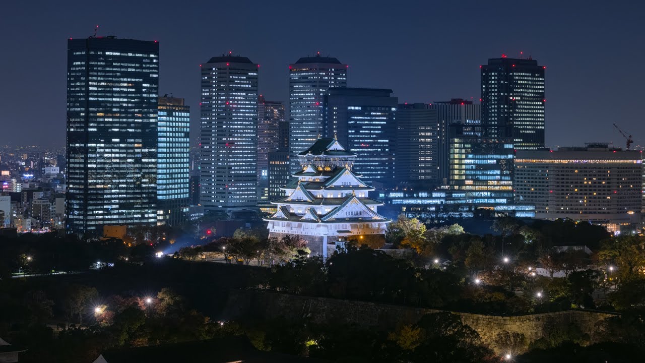 4k Obp 大阪ビジネスパークの夜景 大阪城天守閣 Osaka Business Park Osaka Castle By Night Japan Youtube
