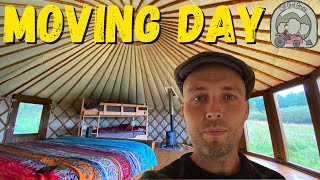 Moving into the yurt (wood burning stove goes in COZY!!)