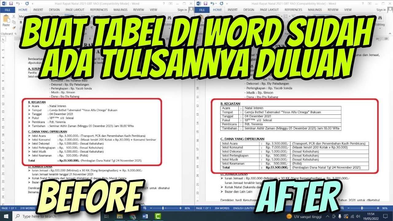 Cara membuat Tabel di Word yang sudah ada Tulisannya 