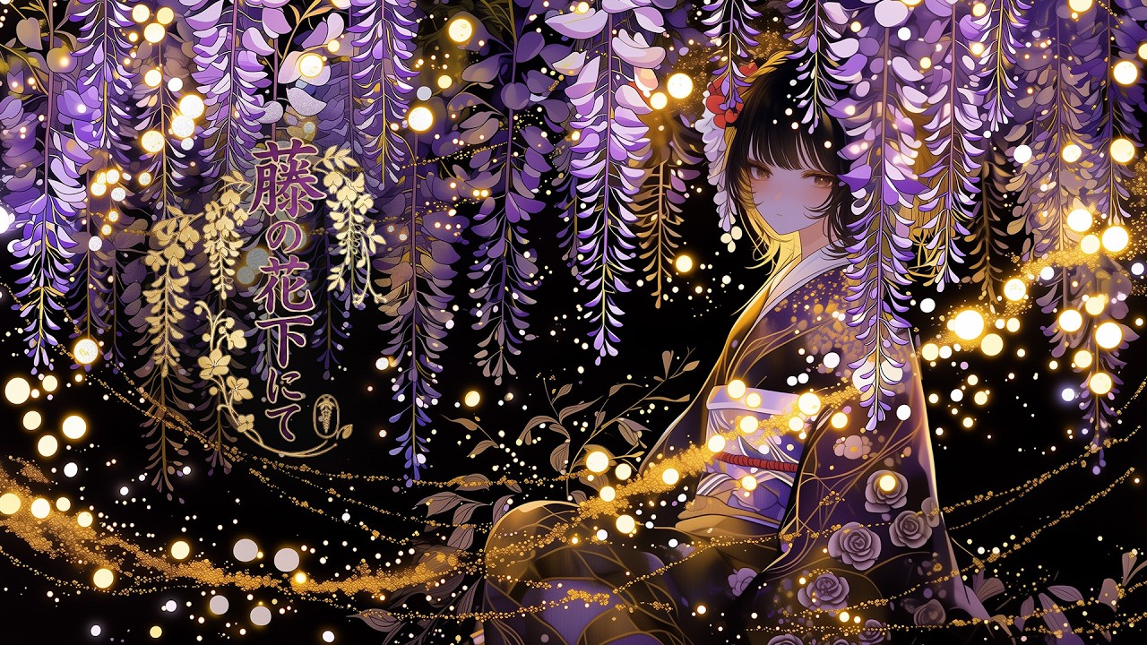 【和風音楽】花守の紫織が紡ぐ、夜の帳に舞う光の和音『藤の花下にて』幻想的な癒やしの調べに浸る一時間｜作業・勉強・フリーBGM