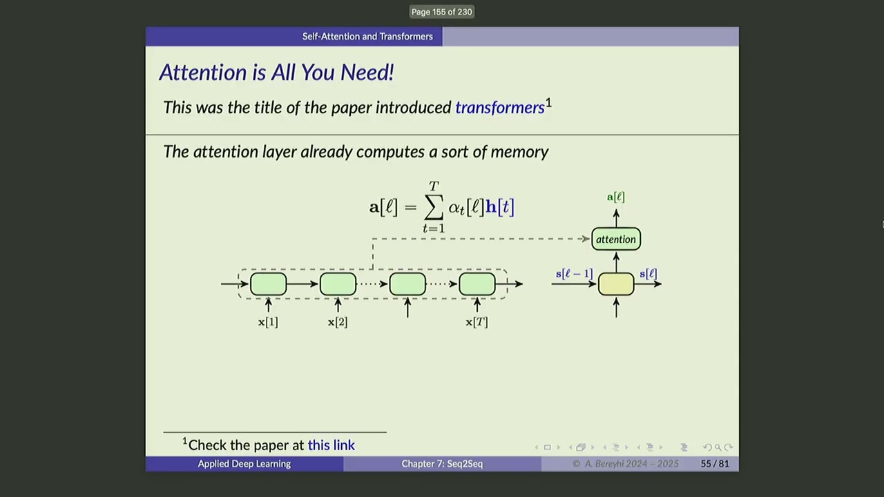UofT DL Course - Lecture 54: Self-Attention as Processing Unit