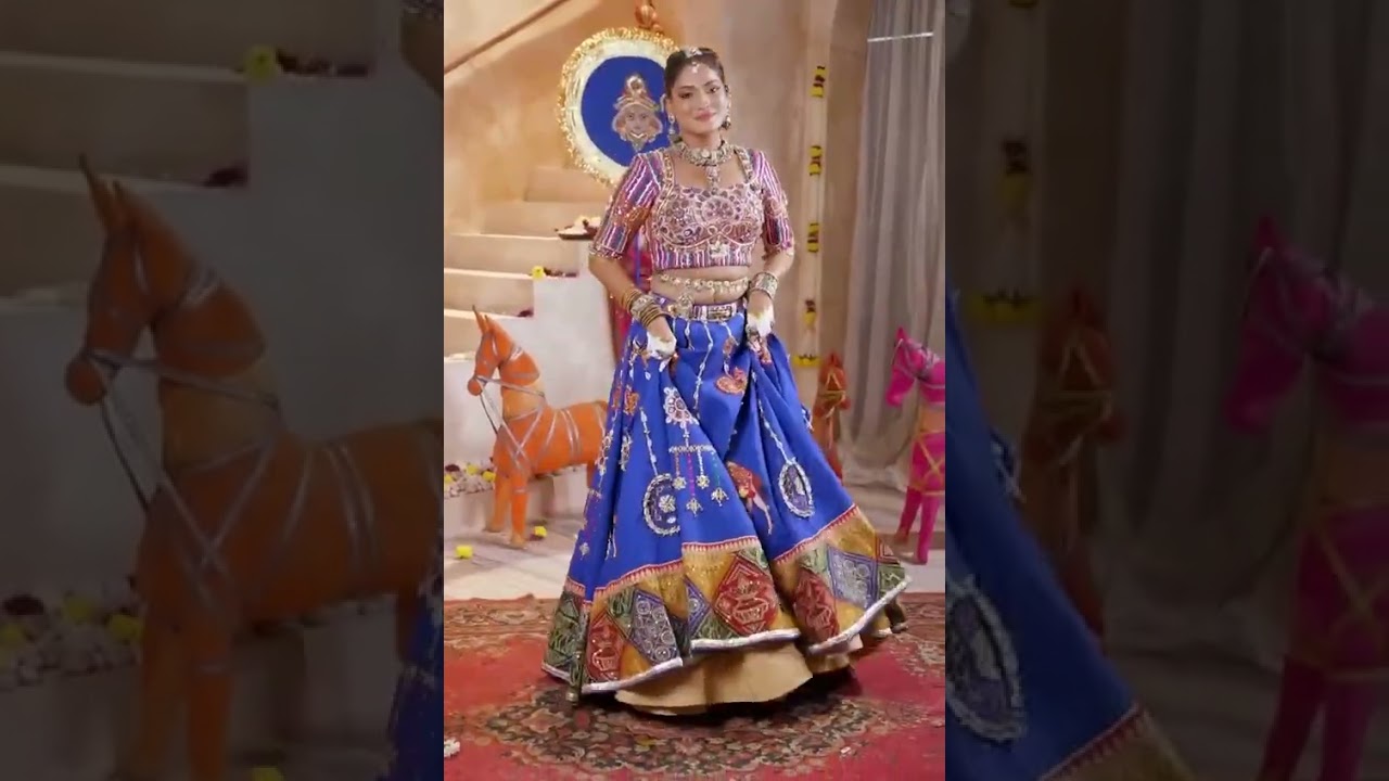 Navy Blue Digital Print with Mirror &amp; Kodi Work Heavy Muslin Cotton Lehenga Elegant navy lehenga crafted in heavy muslin cotton with intricate digital print and mirror embellishments. Features traditional kodi work for timeless appeal. Perfect for celebrations.