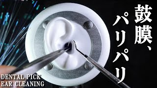 [耳かきASMR]鼓膜にこびりついた乾燥耳垢をステンレス歯科ツールで刺激して削り落とす痛い耳掃除で寝る/Intense Earcleaning with Dental Pick(No Talking）
