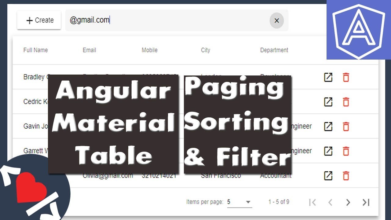 Angular Material Data Table - Paging, Sorting And Filter Operation