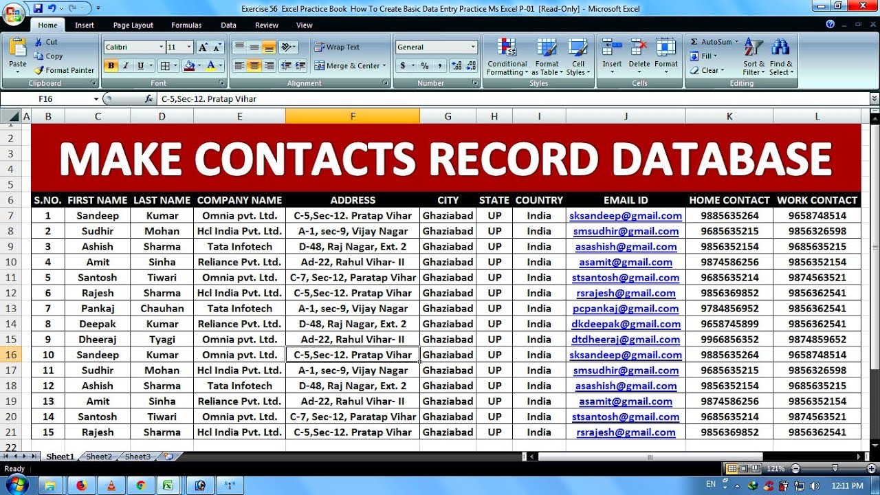 Exercise 56 | Excel Practice Book | How To Create Basic Data Entry