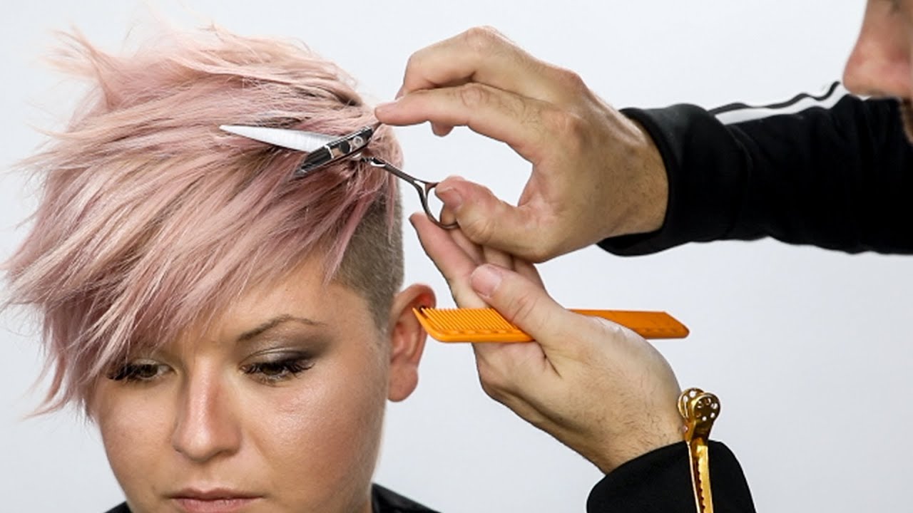 ⁣Pixie Haircut Tutorial Plus Bonus Pink Hair Color How To