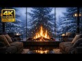 Fireplace Crackling by Window with Snowfall ❄️ Cozy Winter Sounds for Deep Sleep, Relax & Study (4K)