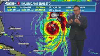 Thursday 10PM Tropical Update: Hurricane Ernesto now a Category 2, headed toward Bermuda