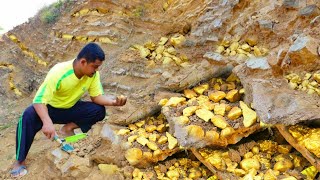 Treasure Mining! Million Dollar of Gold Treasure found at Mountain, Mining Exciting Panning Gold.