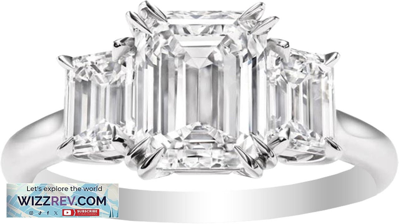 3 Three Stone Emerald Diamond Engagement Ring Platinum (H I Color VS1 VS2 Luxury