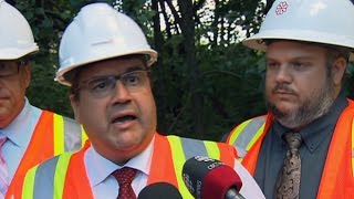 WARNING GRAPHIC LANGUAGE: Denis Coderre takes jackhammer to base of community mailbox For more: http://www.cbc.ca/