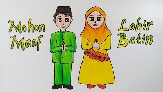 Menggambar tema idul fitri || Menggambar orang laki laki dan perempuan