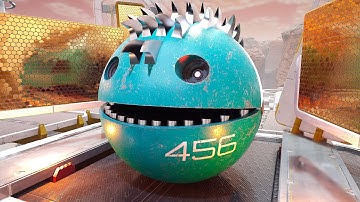 Pacman, Walking Robot Pacman, and Lava Robot Battle in an Epic Showdown Inside a Futuristic Maze