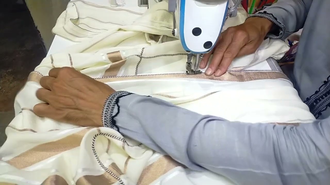 افضل طريقة لخياطة جلابة رحال بالخراط للجزء التالت مع اسهل طريقة في تركيب الخراط