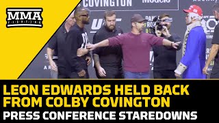 Leon Edwards Held Back From Colby Covington, Full Presser Staredowns | UFC 296 | MMA Fighting