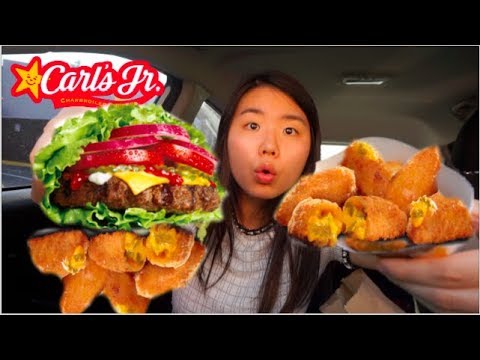 CARL'S JR- Cheesy Jalapeño poppers + Keto (Low-carb burger) MUKBANG