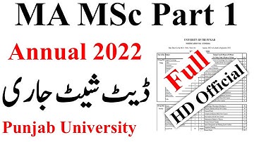 MA MSc Part 1 Official Annual 2022 Date Sheet Announced Punjab University