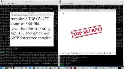 AES-128 encryption and Gstreamer SRTP encoding to send a TOP SECRET blueprint over the internet