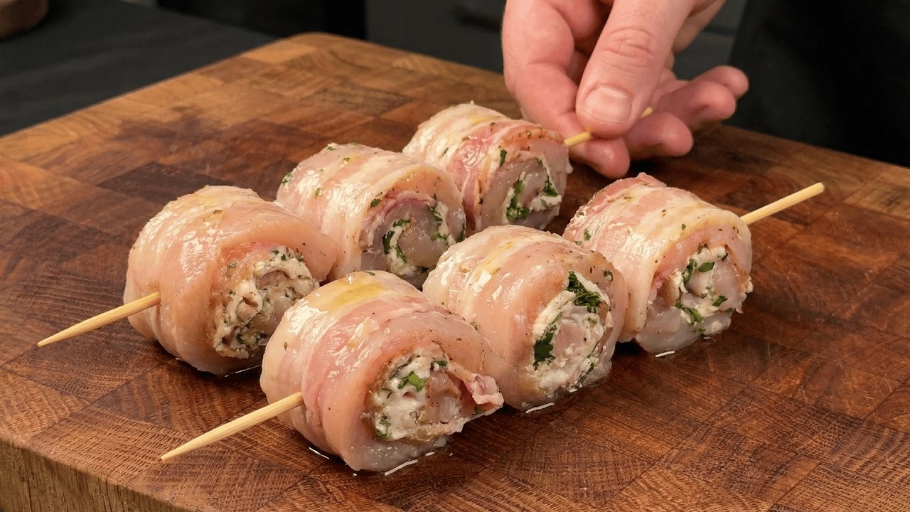 Bacon Wrapped Chicken Rolls with Creamy Mashed Potatoes & Fresh Salad