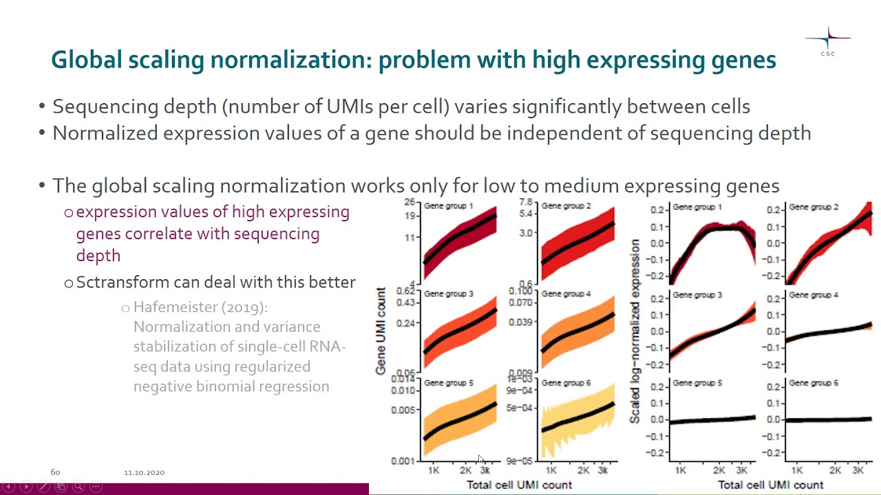 scRNA seq Normalization of expression values