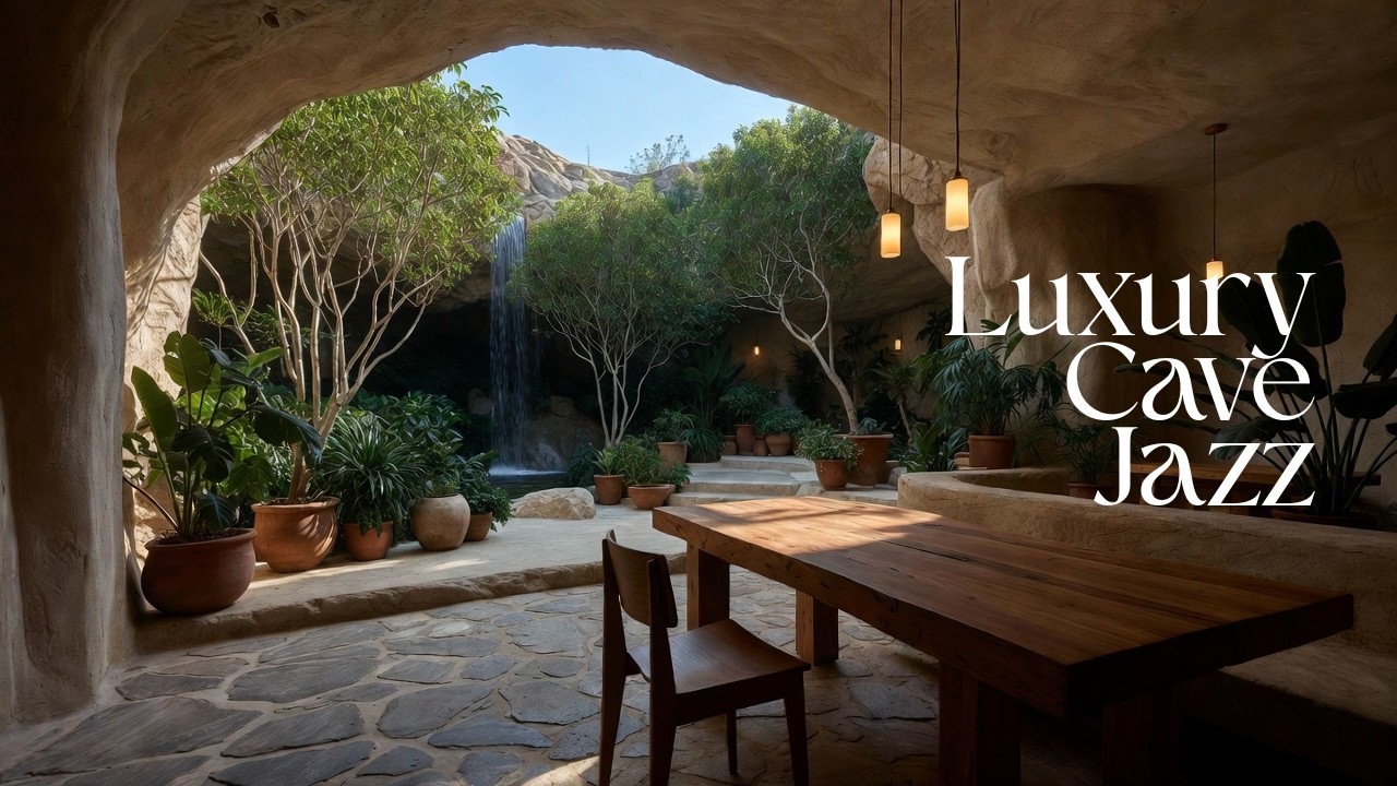 Luxury Cave Jazz & Waterfall 🌿 | Chill Beats to Study / Work / Unwind