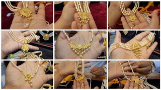 Light weight Gold pearl choker necklace design with weight and price ll pearl choker necklace gold